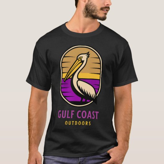 メキシコ湾岸ペリカンの海岸の夕焼け Tシャツ (正面)