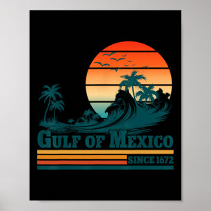 メキシコ湾1672年以来ヴィンテージ夕日ビーチT-s ポスター
