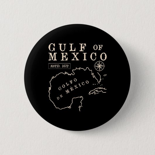 メキシコ湾1672年海岸線歴史地図 缶バッジ (正面)