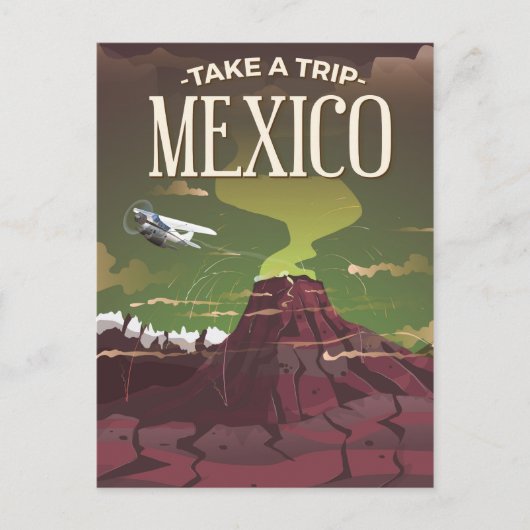 メキシコ火山ヴィンテージ旅行ポスター ポストカード (正面)
