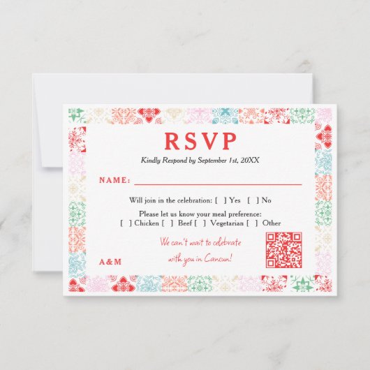 メキシコ熱帯水色QR目的地の結婚式 出欠カード (正面)