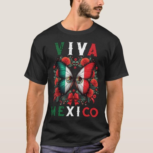 メキシコ独立記念日バタフライメキシコ Tシャツ (正面)