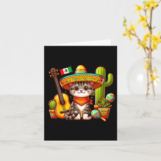 メキシコ猫Cinco De Mayo Kitten Let's Fiesta Viva カード (黄色い花)