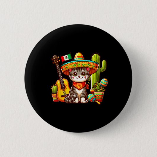 メキシコ猫Cinco De Mayo Kitten Let's Fiesta Viva 缶バッジ (正面)