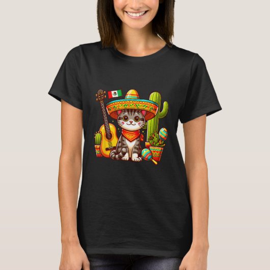 メキシコ猫Cinco De Mayo Kitten Let's Fiesta Viva Tシャツ (正面)