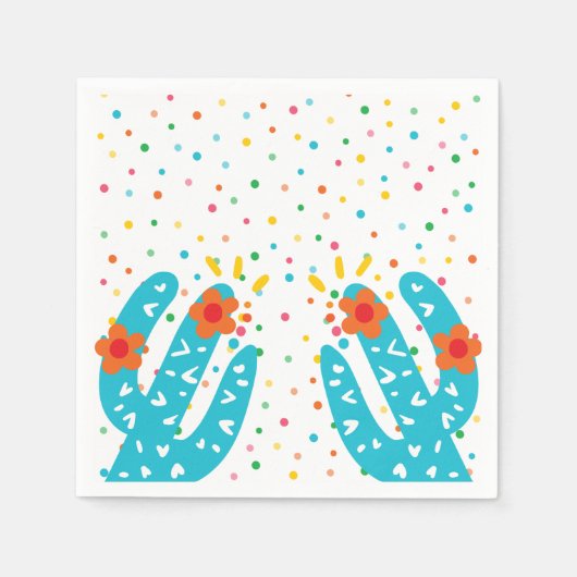 メキシコ産サボテンカラフル水玉模様誕生日 スタンダードカクテルナプキン (正面)