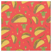 メキシコ産タコスとチリエスの赤いフードパターン ファブリック (クローズアップ)