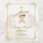 メキシコ白と金ゴールドのチャロワインボトルラベル ワインラベル (シングルラベル)