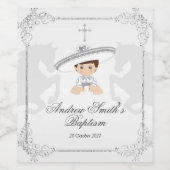 メキシコ白と銀のチャロワインボトルラベル ワインラベル (シングルラベル)