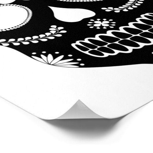 メキシコ砂糖スカル白黒ポスター ポスター (角)