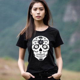 メキシコ砂糖スカル2白黒Tシャツ Tシャツ