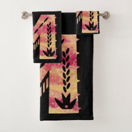 メキシコ空 – M – 赤オレンジ色のダマスク バスタオルセット