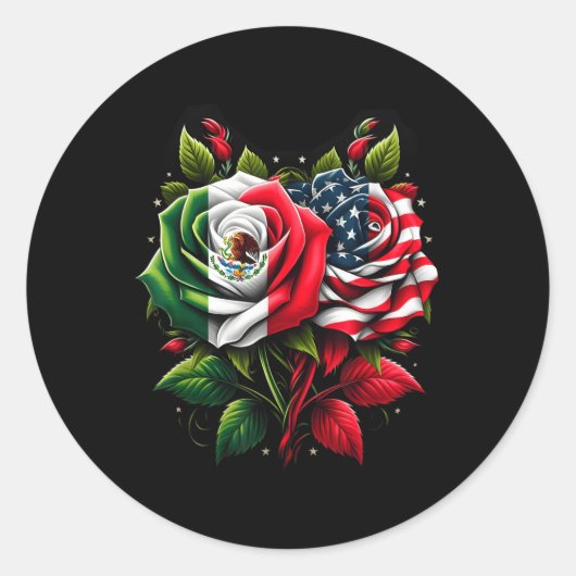 メキシコ米国国旗メキシコ国旗アメリカ国旗のバラFl ラウンドシール (正面)