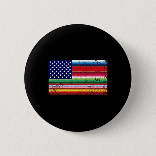メキシコ米国国旗Serape Cinco De Mayo Par 缶バッジ (正面)