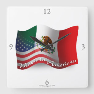 メキシコ系アメリカ人の振る旗 スクエア壁時計