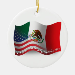 メキシコ系アメリカ人の振る旗 セラミックオーナメント