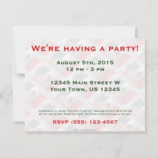 メキシコ系アメリカ人の波打ち旗 招待状 (裏面)