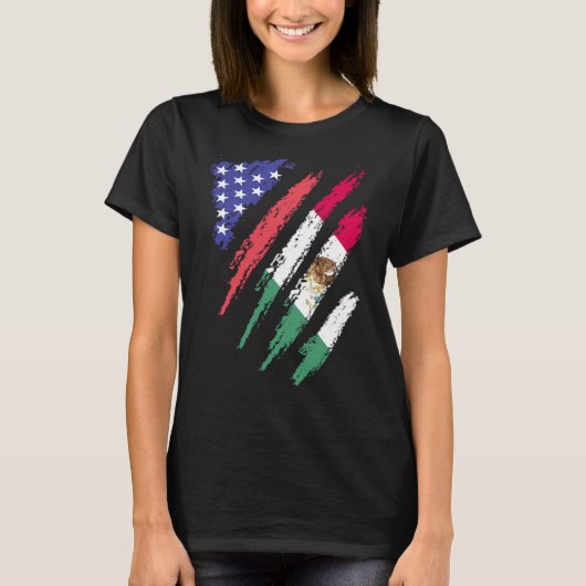 メキシコ系アメリカ人パトリオハート国旗ストライプ Tシャツ (正面)