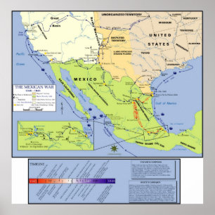 メキシコ系アメリカ人戦争の概観の地図 ポスター
