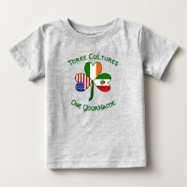 メキシコ系、アイルランド系、アメリカ系のフラグ シャムロック お名前 ベビーTシャツ
