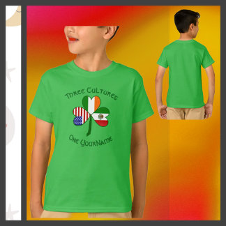 メキシコ系、アイルランド系、アメリカ系のフラグ シャムロック お名前 Tシャツ