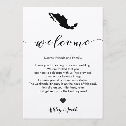 メキシコ結婚のウェルカムレター&旅程カード プログラム (正面)