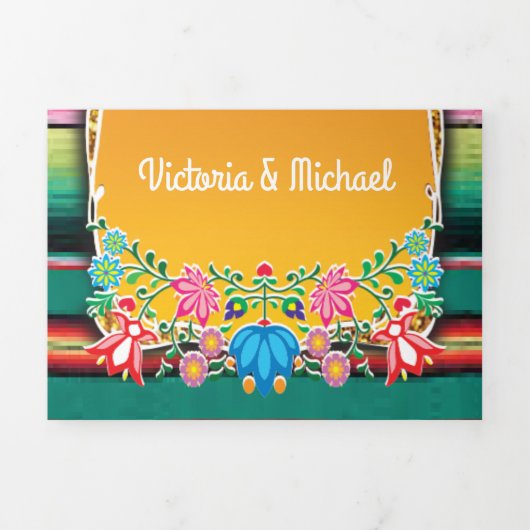 メキシコ結婚の敷物とフローラ結婚の 三つ折り招待状 (カバー)