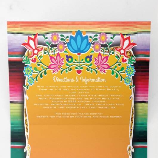 メキシコ結婚の敷物とフローラ結婚の 三つ折り招待状 (内部最初)