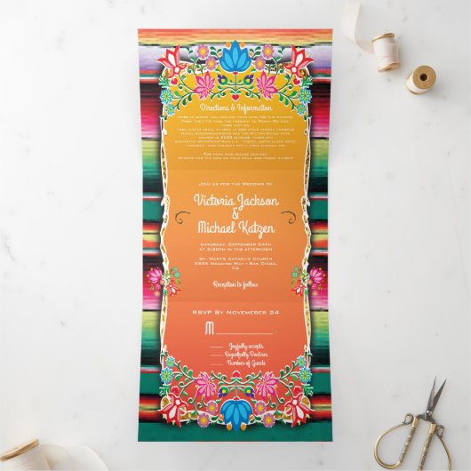 メキシコ結婚の敷物とフローラ結婚の 三つ折り招待状 (内部)
