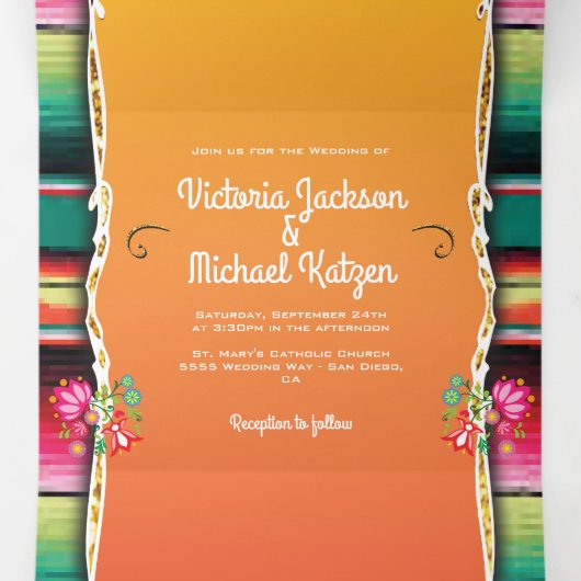 メキシコ結婚の敷物とフローラ結婚の 三つ折り招待状 (内部中)