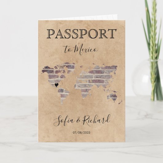 メキシコ結婚の旅行先パスポート世界地図 招待状 (正面)