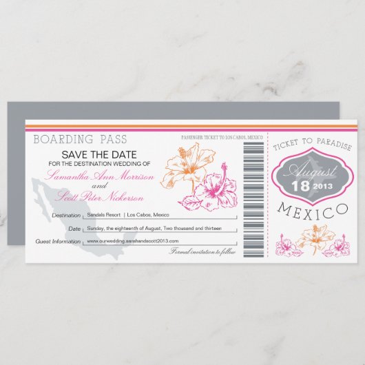 メキシコ結婚への搭乗券 セーブザデート (正面/裏面)