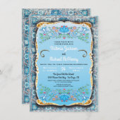 メキシコ結婚フィエスタフローラ金ゴールドグリッター 招待状 (正面/裏面)