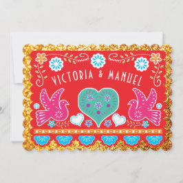 メキシコ結婚ンパペルピカド金ゴールドグリッター 招待状