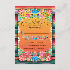 メキシコ結婚式の敷物および花柄RSVP 出欠カード