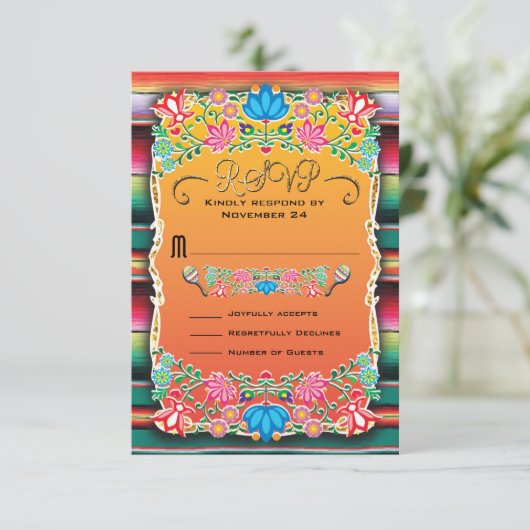 メキシコ結婚式の敷物および花柄RSVP 出欠カード (スタンド正面)