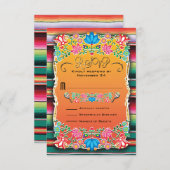 メキシコ結婚式の敷物および花柄RSVP 出欠カード (正面/裏面)