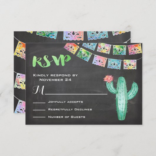 メキシコ結婚式の水彩画のサボテンRSVPカード 出欠カード (正面/裏面)