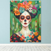 メキシコ美的糖頭蓋骨 キャンバスプリント (インサイチュ (ウッドフロア))