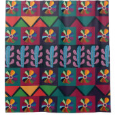 メキシコ美術の模様 シャワーカーテン (正面)