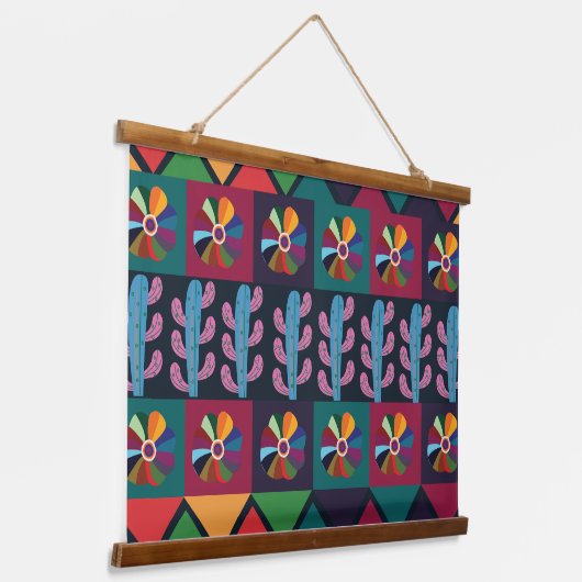 メキシコ美術の模様 吊り下げ型タペストリー (傾斜あり)
