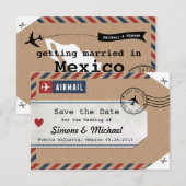 メキシコ航空便のスーツケースタグ Save the Date - 地図付き セーブザデート (正面/裏面)