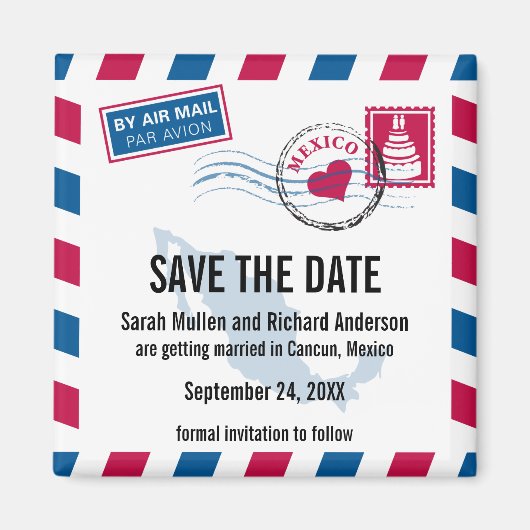 メキシコ航空便の結婚式の日付を保存 マグネット (正面)