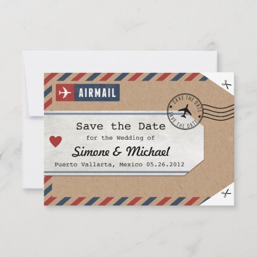 メキシコ航空便の荷札 Save the Date マップ付き セーブザデート (正面)