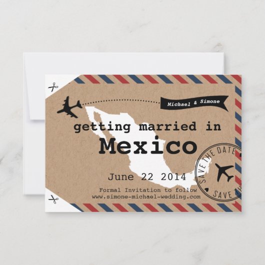 メキシコ航空便の荷札 Save the Date - 地図付き セーブザデート (裏面)
