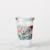 メキシコ花模様グリーンスパークルモノグラムのの名前 アクリルタンブラー (裏面)