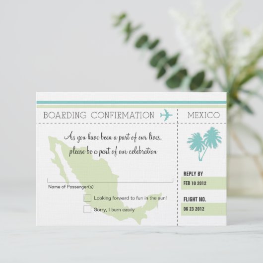 メキシコ行きの搭乗券の返信お願いします。 出欠カード (スタンド正面)