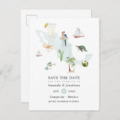 メキシコ行き先結婚式の水彩地図 案内ポストカード (正面/裏面)