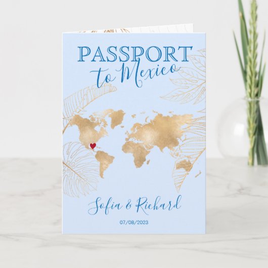 メキシコ行先結婚式パスポートマップQRコード 招待状 (正面)