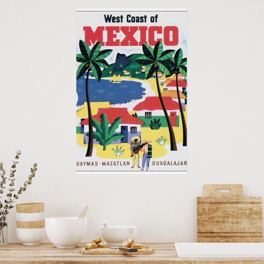 メキシコ西海岸ヴィンテージ旅行ポスターのアートワーク ポスター (キッチン)